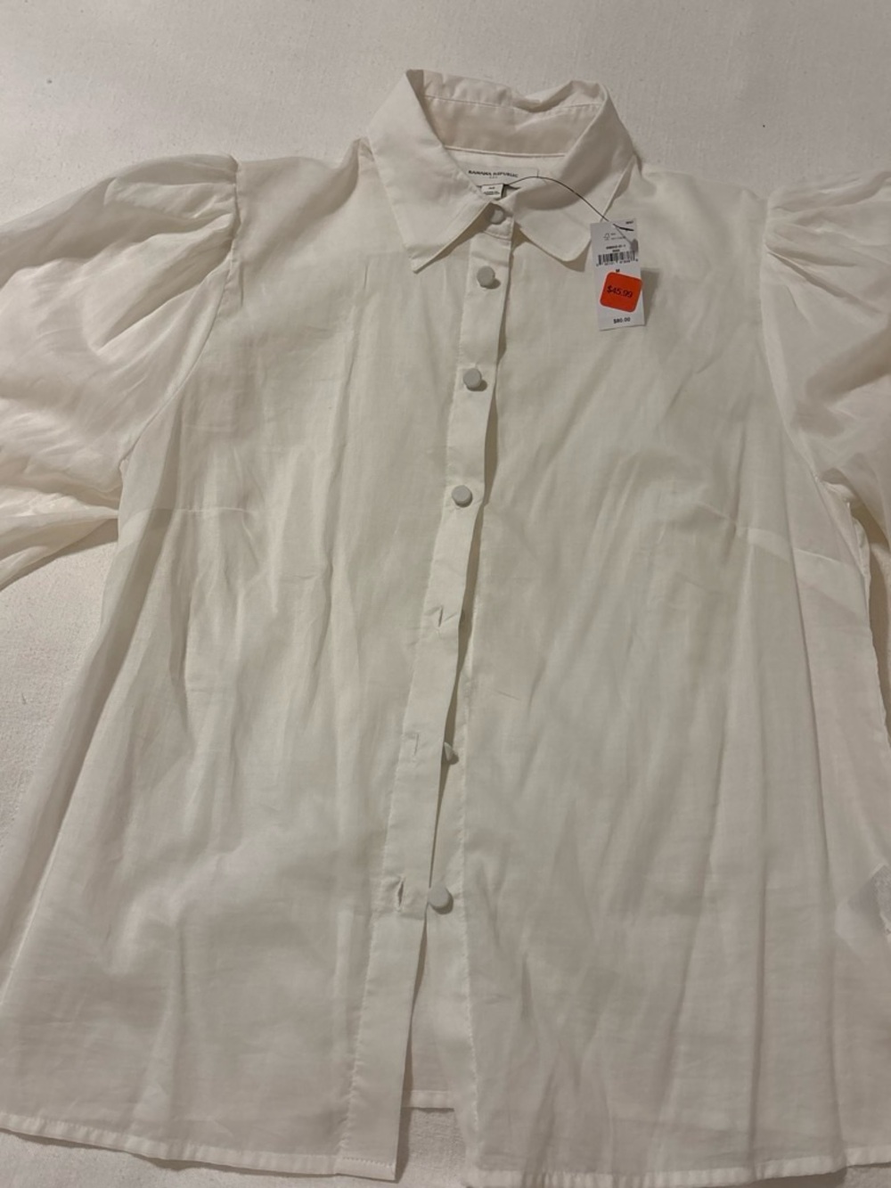 Banana Republic Outlet White Puff-Sleeve Cotton Button-Up Shirt-NWT